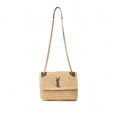 YSL NIKI RAFFIA SHOULDER BAG IN BEIGE 098096618922 (21*16*7.5cm)
